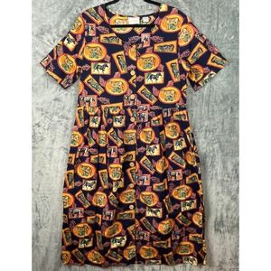 Go Softly Dress Womens Medium Animal Leopard Allover Print‎ Wood Buttons Pockets